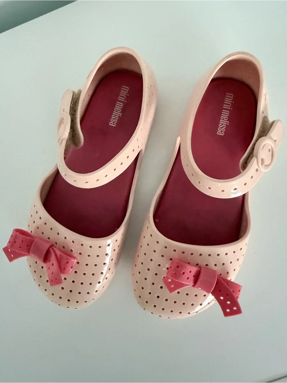 Mini Melissa Pale Pink Mary Jane Shoes with Dark Pink Bows